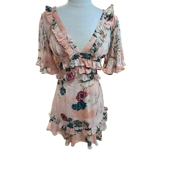 Saint + Secrets Short Sleeve V-Neck Floral Print Mini Dress Size Small - Picture 1 of 6